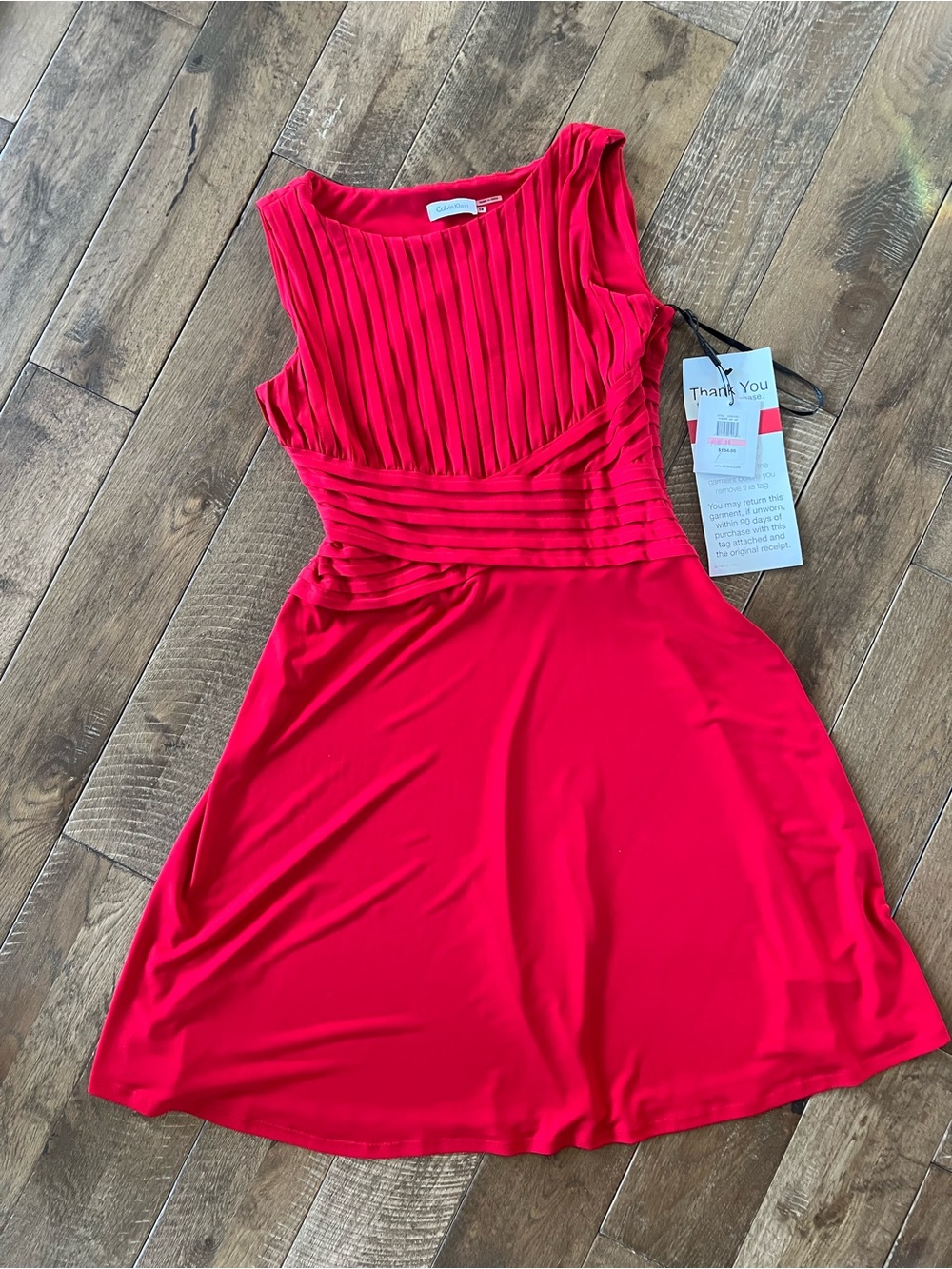 Calvin Klein Red Pleated Bodice A-Line Mini Dress